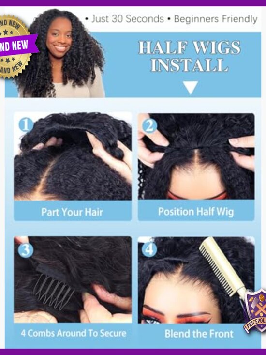 18 Inch Human Hair Half Wig Glueless Drawstring Spiral Curl Beginner Friendly